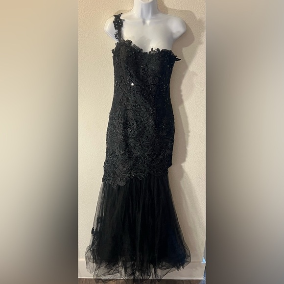 Elegant Black Lace Evening Dress - Picture 1 of 9